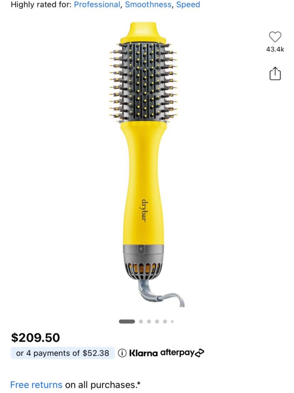 Drybar Yellow Hot Air Round Brush with Gray Accents